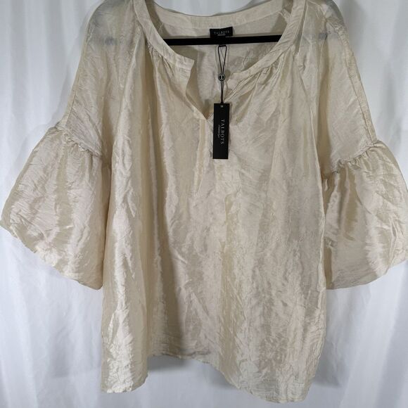 New Silk Blend Talbots Blouse Women's XL Ivory Vneck Short Sleeve Lightweight - Picture 3 of 13